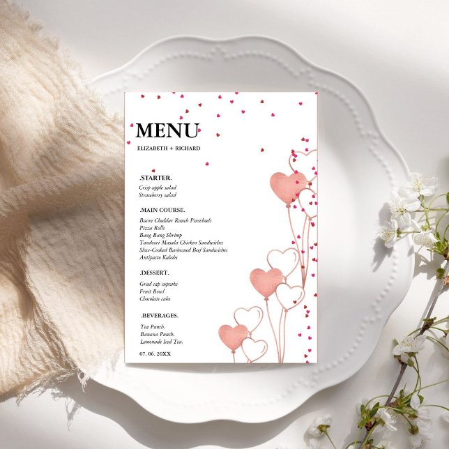 Tarjeta de menú Valentine Heart boda Bridal Shower (Subido por el creador)