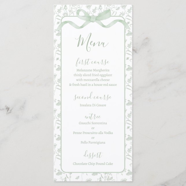 Tarjeta de menú Verde Sage Toile de Jouy (Anverso)
