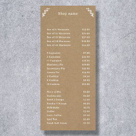 Tarjeta de menú y lista de precios rústica y Kraft