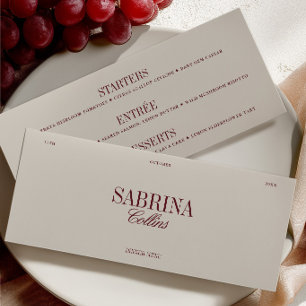 Tarjeta de menú y lugar de boda elegante en burgun
