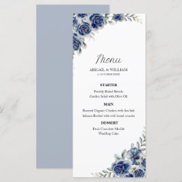 Tarjeta de Menús de Boda Floral Botánico Azul Romá