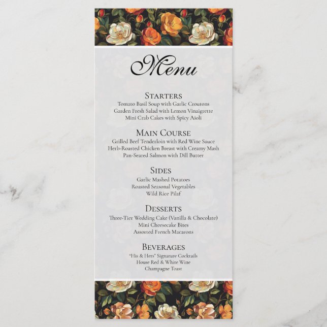 Tarjeta de Menús de Rosa Floral Moderna (Anverso)