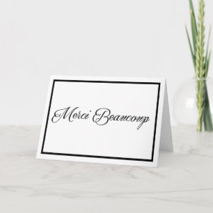Tarjeta de Merci Beaucoup en negro con la frontera