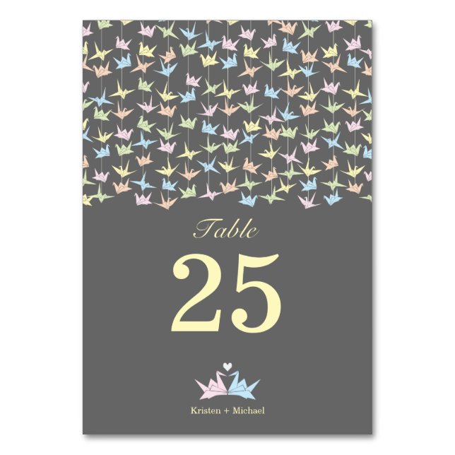 Tarjeta De Mesa 1000 Boda de grúas de papel colgante (gris) (Anverso)