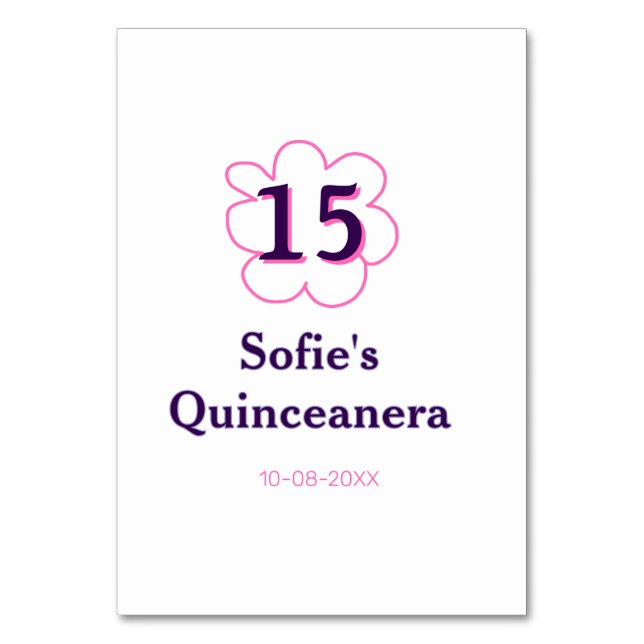 Tarjeta De Mesa 15.ª quinceañera feliz cumpleaños púrpura rosa (Anverso)