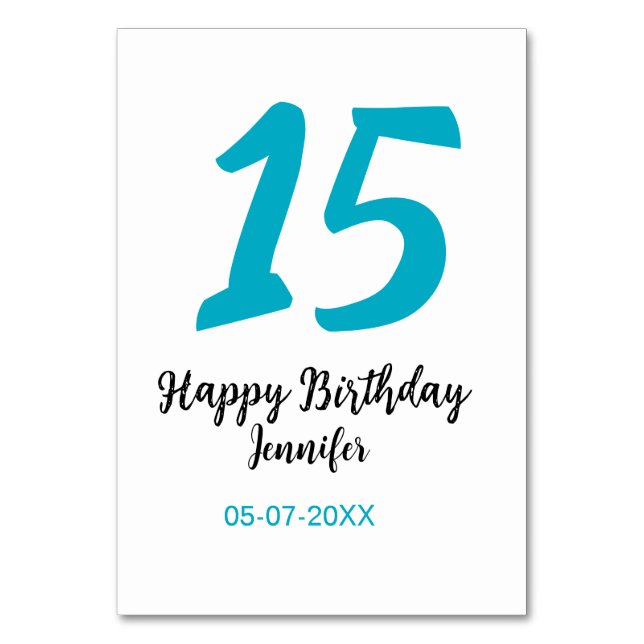Tarjeta De Mesa 15 años quiencenera añadir fecha año azul templ (Anverso)