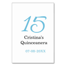 Tarjeta De Mesa 15th quinceanera birthday blue black bold letter n