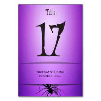 Tarjeta De Mesa 17 Boda de Halloween números de tabla araña morada