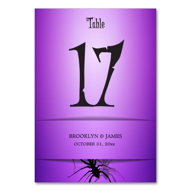 Tarjeta De Mesa 17 Boda de Halloween números de tabla araña morada (Anverso)