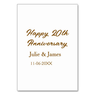 Tarjeta De Mesa 20 aniversario marrón dorado feliz nombre datsimpl