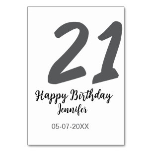 Tarjeta De Mesa 21 cumpleaños añadir nombre fecha año negro planti