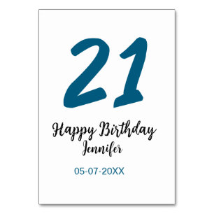 Tarjeta De Mesa 21 cumpleaños negrita letra azul simple mínimo
