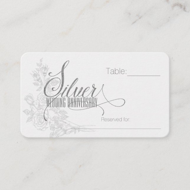 Tarjeta De Mesa 25º Aniversario de Bodas de Plata con Rosas Blanca (Anverso)