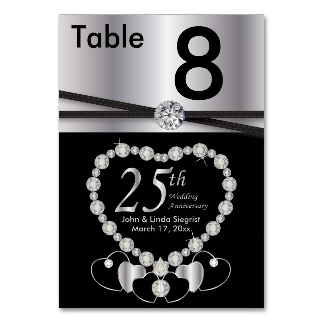 Tarjeta De Mesa 25° Aniversario del Boda de Plata (Anverso)