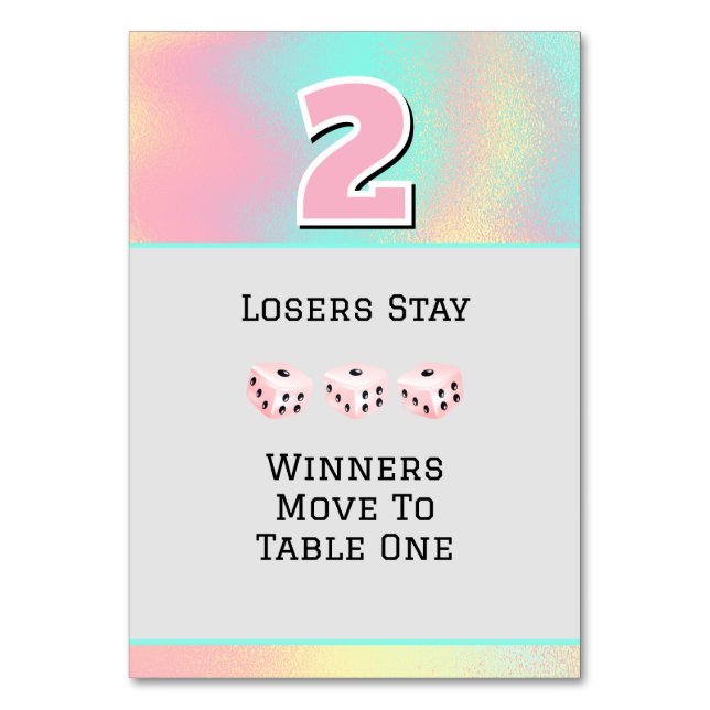 Tarjeta de mesa #2 de Bunco rosa (Anverso)