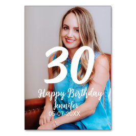 Tarjeta De Mesa 30.º cumpleaños añadir nombre fecha año foto blanc