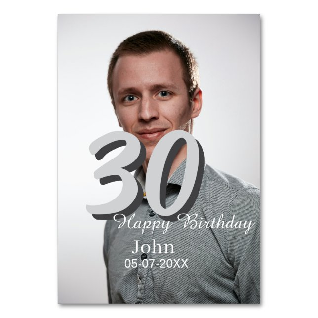 Tarjeta De Mesa 30.º cumpleaños añadir nombre fecha año foto blanc (Anverso)