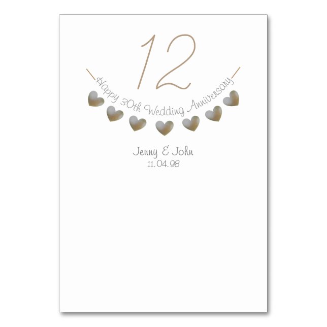 Tarjeta De Mesa 30.º número de la tabla de aniversario del boda Pe (Reverso)