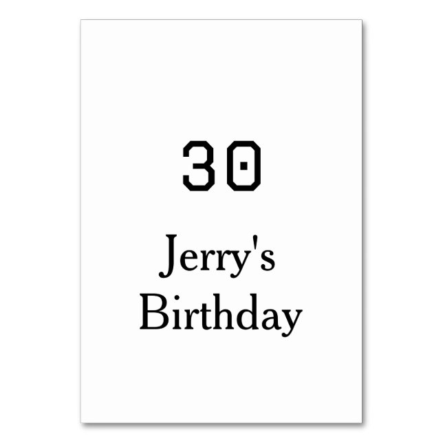 Tarjeta De Mesa 30th birthday bold letter name date simple minimal (Anverso)