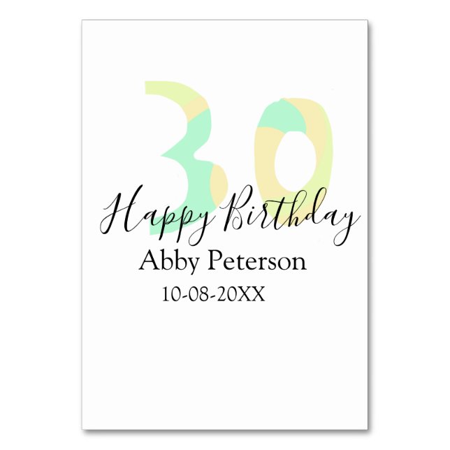 Tarjeta De Mesa 30th birthday bold letter pastel yellow black retr (Anverso)