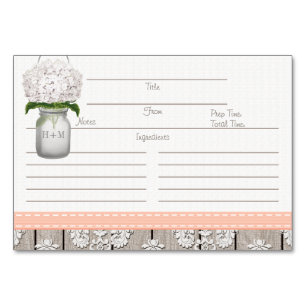 Tarjeta De Mesa 3x5 Peach Hydrangea Mason Jar Recetas