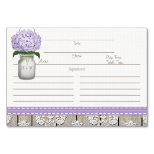 Tarjeta De Mesa 3x5 Púrpura Hydrangea Mason Jar Recetas