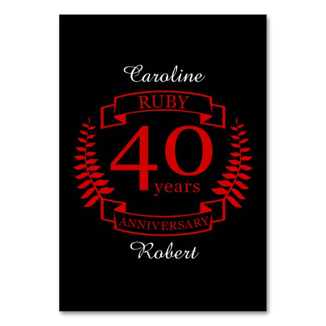 Tarjeta De Mesa 40.º ANIVERSARIO Boda RUBY (Anverso)