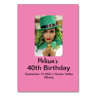 Tarjeta De Mesa 40.º cumpleaños foto rosa personalizada
