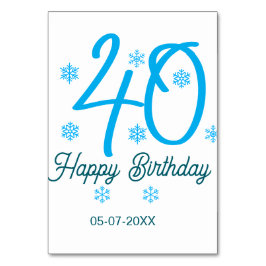 Tarjeta De Mesa 40th birthday add name date year blue template