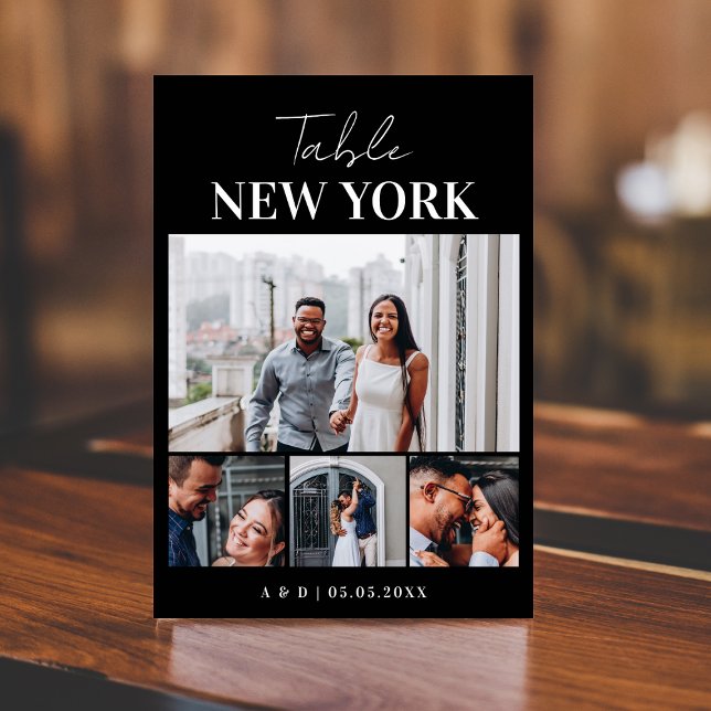 Tarjeta De Mesa 4 Collage de fotos Nombre de destino Boda de viaje (Subido por el creador)