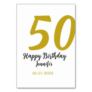 Tarjeta De Mesa 50 cumpleaños añadir nombre fecha año negro planti