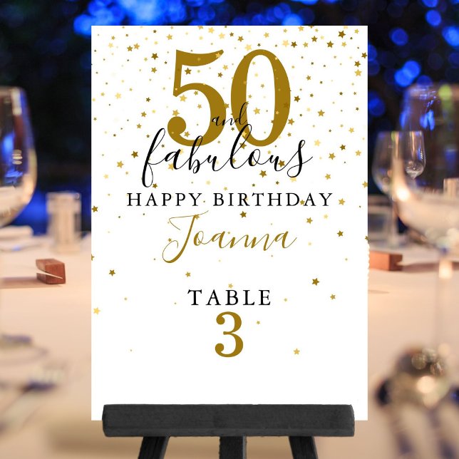 Tarjeta De Mesa 50 y fabuloso cumpleaños elegante oro y negro (50 and Fabulous Birthday Elegant Gold and Black Table Number)