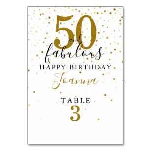 Tarjeta De Mesa 50 y fabuloso cumpleaños elegante oro y negro