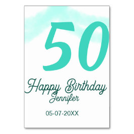 Tarjeta De Mesa 50th birthday add name date year green pastel bold