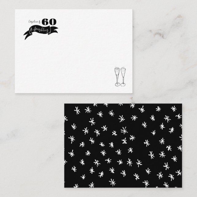 Tarjeta De Mesa 60 y mano esparcido negro y blanco (Anverso / Reverso)