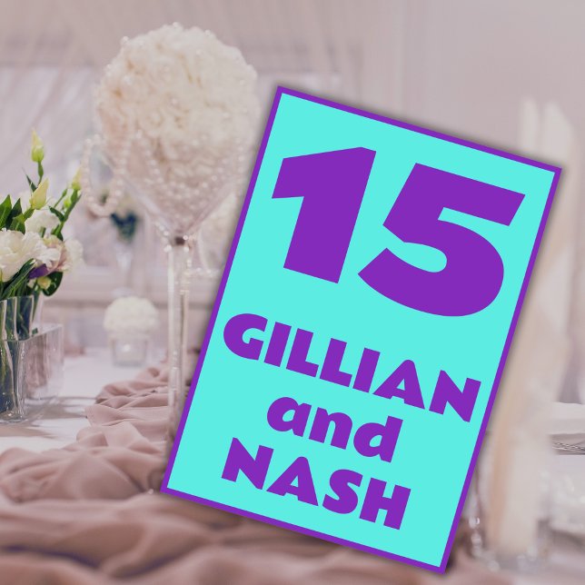 Tarjeta De Mesa 90 púrpura sobre Boda Verde azulado (Subido por el creador)