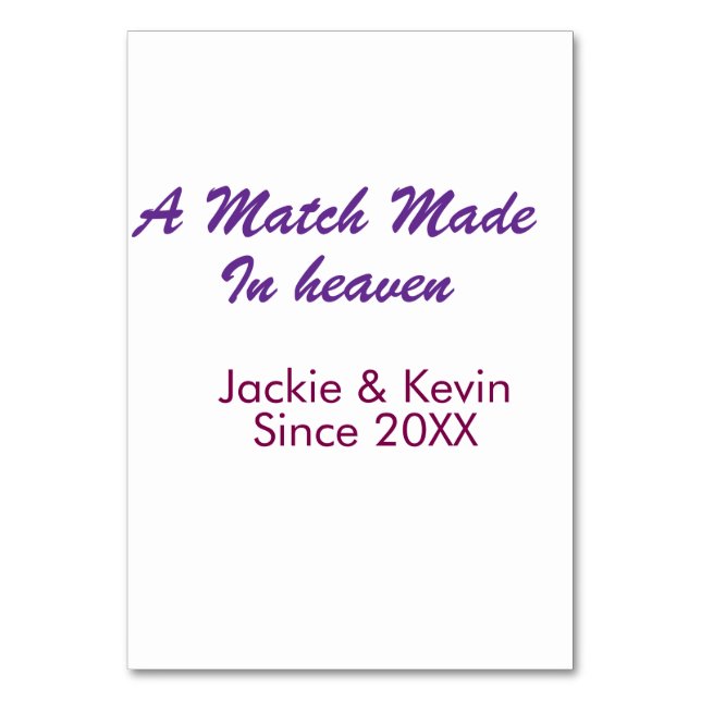 Tarjeta De Mesa A match made in heaven purple mauve since year nam (Anverso)