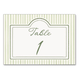 Tarjeta de mesa a rayas para boda verde
