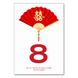 Tarjeta De Mesa Abanico Chino y Doble Felicidad | Boda China
