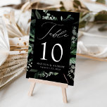 Tarjeta De Mesa Abundant Greenery Boda Personalizada<br><div class="desc">Elegantes tarjetas botánicas de mesa boda con el número de la mesa, los nombres y la fecha boda enclavadas en un marco rectangular rodeado de eucaliptos, helechos y otras ricas zonas verdes sobre un fondo negro. Personalice el número de cada tarjeta de tabla y agréguela a su carrito. Diseñado para...</div>