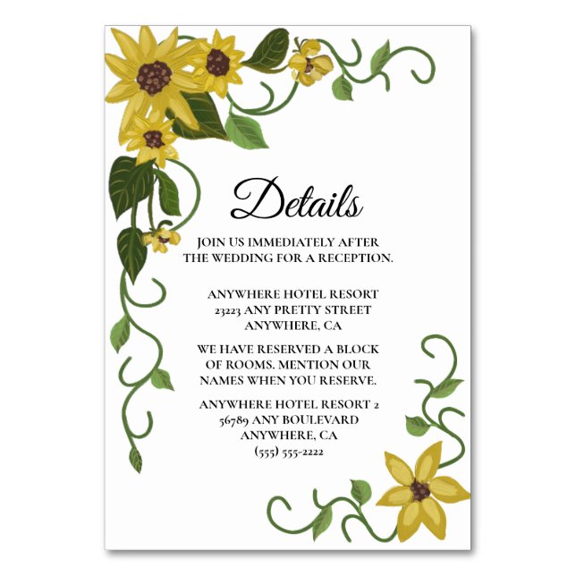 Tarjeta De Mesa Aceite floral botánico amarillo de girasol dibujad (Anverso)