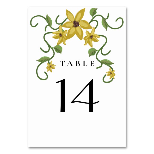Tarjeta De Mesa Aceite floral botánico amarillo de girasol dibujad (Anverso)
