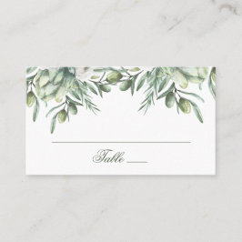 Tarjeta De Mesa Aceitunas acuarela. Boda floral italiana de verano