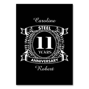 Tarjeta De Mesa Acero del 11º aniversario del boda