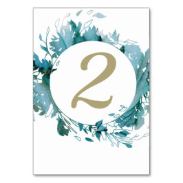 Tarjeta De Mesa Acuarela Agate verde azulada y dorada