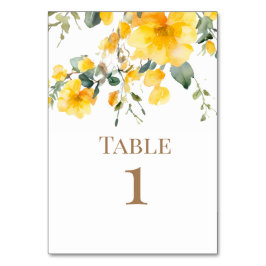 Tarjeta De Mesa Acuarela Amarillo Boda Floral Dorado Textos