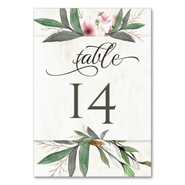Tarjeta De Mesa Acuarela Blossoms Botánicos Número de tabla Boda (Anverso)
