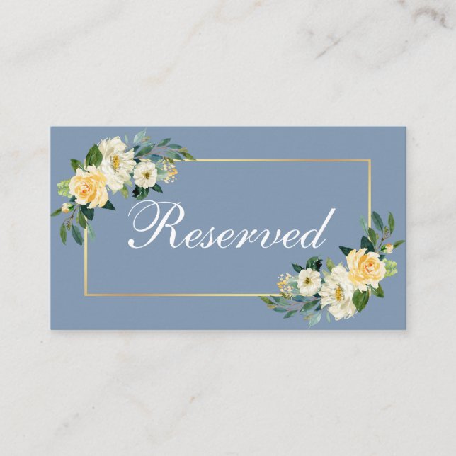 Tarjeta De Mesa Acuarela Boda floral amarillo oro reservado (Anverso)