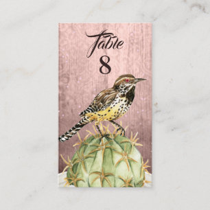 Tarjeta De Mesa Acuarela Cactus con Boda de pájaro Wren