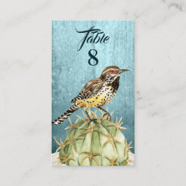 Tarjeta De Mesa Acuarela Cactus con Boda de pájaro Wren